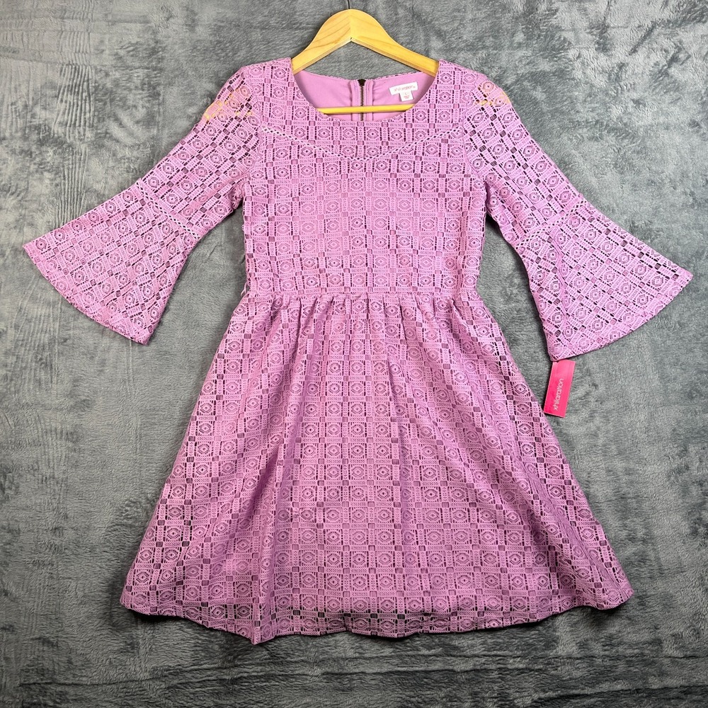 Xhilaration Girls Pink Crochet A-Line Dress Bell Sleeve Size Large NWT
